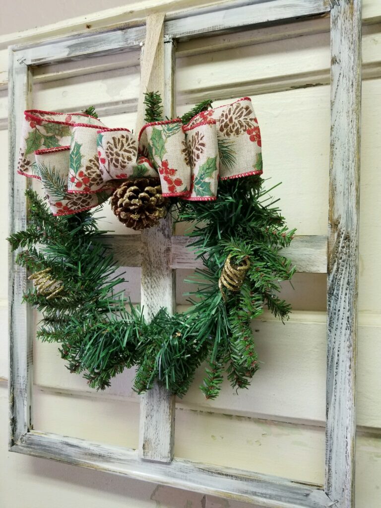 Farmhouse Window Decor – Cotton or Christmas Wreath